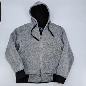 Leehanton Zip Up Hoodie Mens Medium Cotton Poly Grey Marled Sherpa Lined Warm